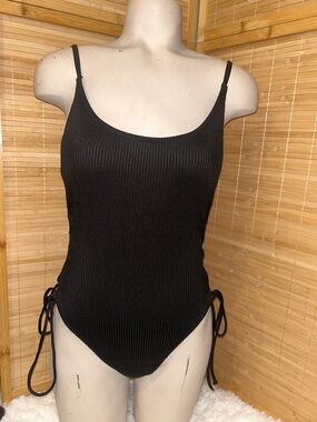 Victoria’s Secret PINK black ripped one piece bathing suit swimsuit lace up S